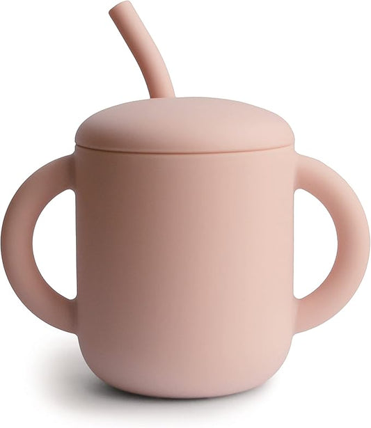 mushie 100% Silicone Training Cup & Straw for Toddlers | 6 Months+ (Blush)