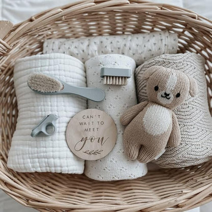 nouka Baby Care Kit Set | Ultra-Soft Natural Bristle Hair Brush, Nail Clippers & Nail Brush | Wood with Silicone Sleeve | Soft Blush