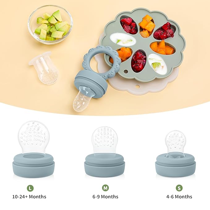 Baby Fruit Feeder with Mini Freezer Tray, 2 Pack Silicone Baby Food Feeder for Batch Prep 2 Extra