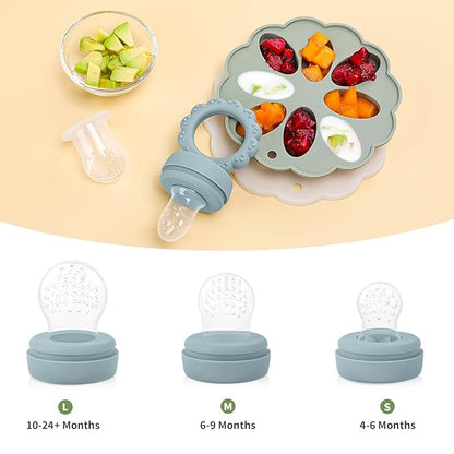 Baby Fruit Feeder with Mini Freezer Tray, 2 Pack Silicone Baby Food Feeder for Batch Prep 2 Extra