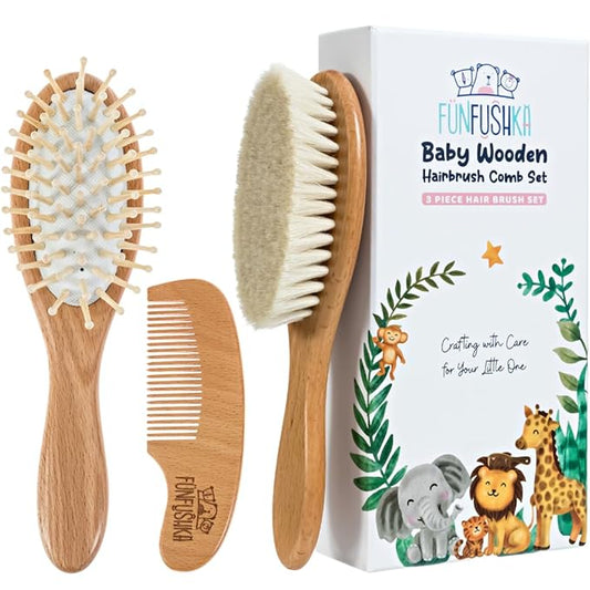 Baby Hair Brush Set for Newborns & Toddlers - Baby Brush and Comb Set with Soft Bristle Hair Brush Perfect for Cradle Cap, Newborn Showers & Registries Gift, Comb Brush for Girls & Boys