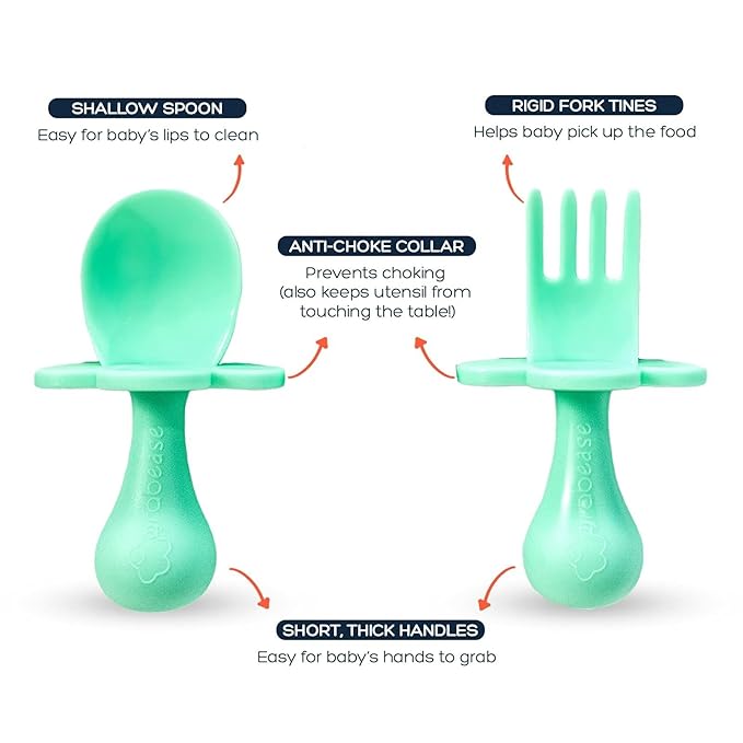 Grabease Baby Spoons Toddler Spoons Baby Silverware Toddler Utensils, BPA-Free & Phthalate-Free for Baby & Toddler, 1 Set, Mint