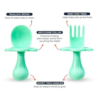 Grabease Baby Spoons Toddler Spoons Baby Silverware Toddler Utensils, BPA-Free & Phthalate-Free for Baby & Toddler, 1 Set, Mint