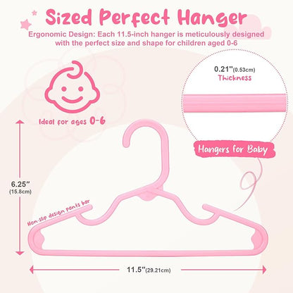HOUSE DAY Premium Baby Hangers 20 Pack, 11 Inch Kids Plastic Hangers Pink, Slim Childrens Hangers for Infant, Toddler, and Child Clothes, Durable Baby Clothes Hangers for Closet