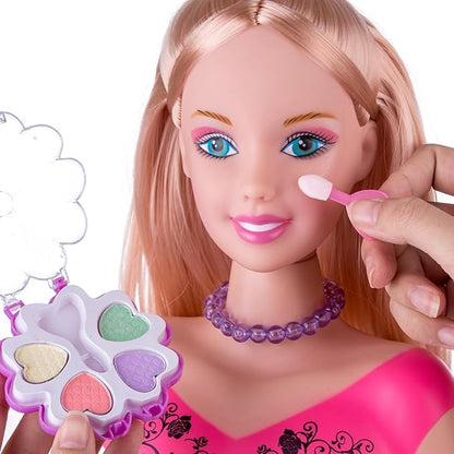 Makeup and Hair Styling Doll Head Toy Kit - 35Pieces Kids Pretend Play Set with Hair Dryer Washable Cosmetics Style Accessories, Makeup Practice Birthday Gifts for Girls