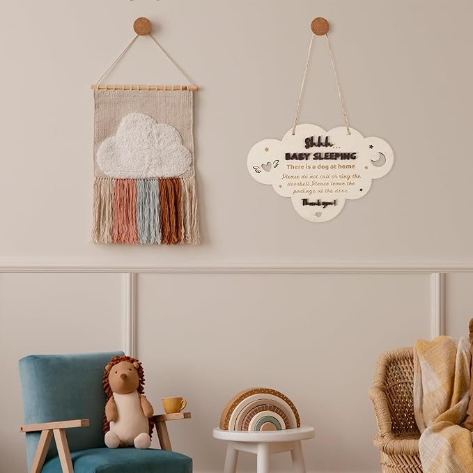 Baby Sleeping Sign Plaque, 9.06x6.1in Wooden Do Not Ring Doorbell