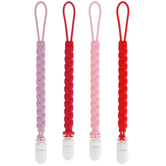Stylish Silicone Pacifier Clips 4-Pack for Baby Boys and Girls, Woven Rope Flexible Design