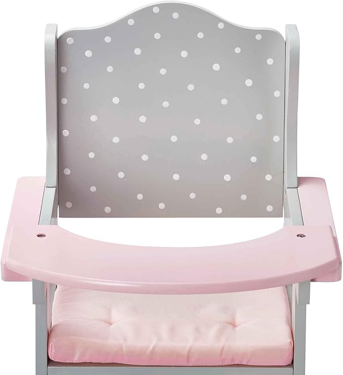 Olivia's Little World Doll High Chair for Baby Dolls, Wooden Doll Play Furniture with Pastel Polka Dot Princess Print & Fabric Seat for 16" to 18" Dolls