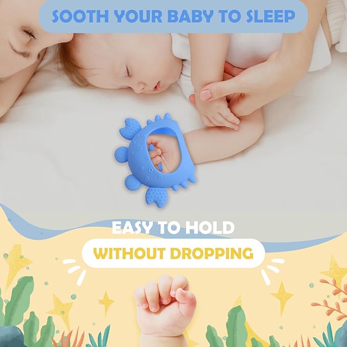 Anboor 2 Pack Baby Teething Toys, Silicone Teethers for Babies 0-6 Months Anti Dropping Hand Teether