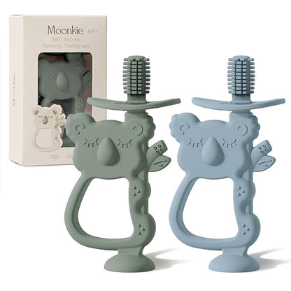 Moonkie Teething Toy Set of 2, Safe & Easy to Hold BPA Free Silicone Teethers 360Â° Baby 6-12 Months