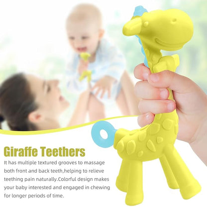 SHARE&CARE BPA Free Silicone Giraffe Baby Teether Toy with Storage Case, for 3 Months Above Infant Sore Gums Pain Relief and Baby Shower