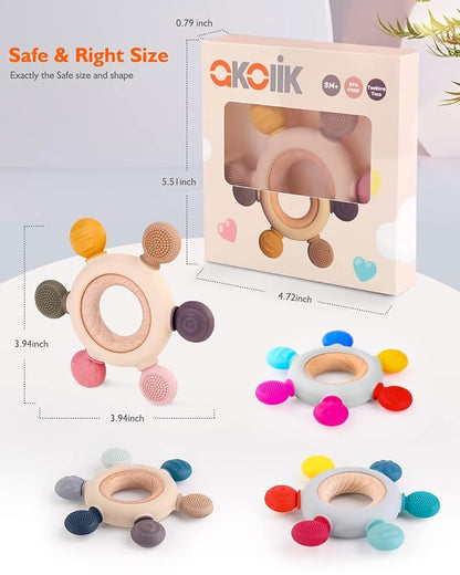 akolik Teething Toys for Babies, Baby Teethers Toy Teething Ring Silicone 3+ Months