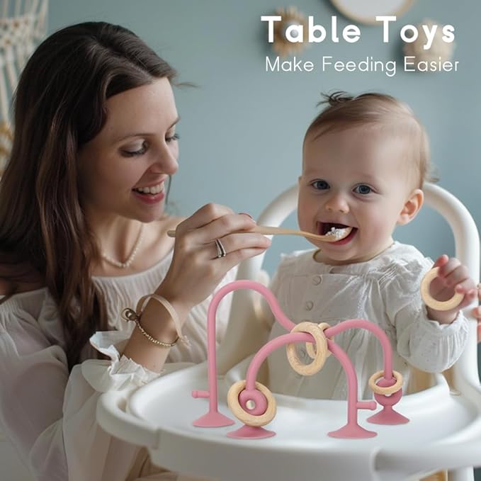 Socub High Chair Suction Cup Toy for Babies 6-12 18 Months, Montessori Educational Interactive Table Toys | Silicone Teething Toy