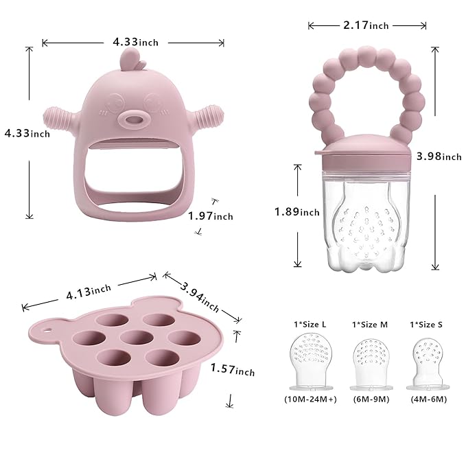 Baby Fruit Feeder Pacifier - 3 Pack | 1 Baby Food Feeder & 1 Baby Teether & 1 Baby Popsicle Molds
