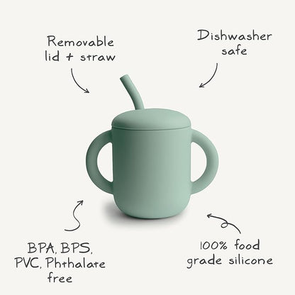 mushie 100% Silicone Training Cup & Straw for Toddlers | 6 Months+ (Whales)