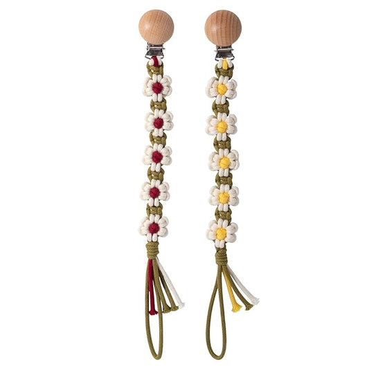 Pacifier Clip for Boys Girls Floral Daisy Macrame Paci Clip