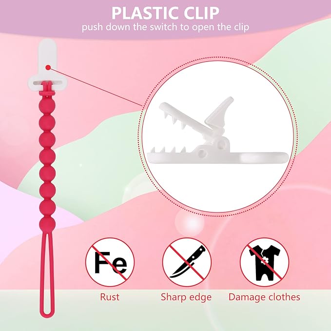 4-Pack Silicone Pacifier Clips with One-Piece Beads for Baby Boys