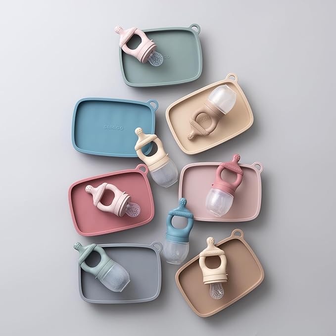 SAMiGO Baby Food Fruit Feeder and Breastmilk Popsicle Mold Set, Silicone Fruit Teether 4 Months+