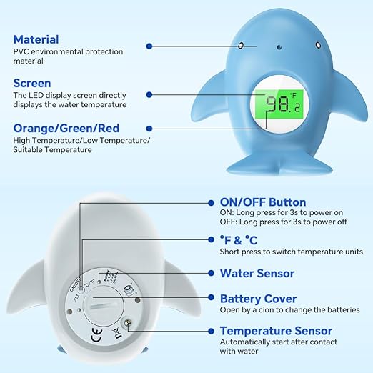 Baby Bath Thermometer, Instant Read Water Thermometer Safety with 3 Color Backlit and Temperature Warning