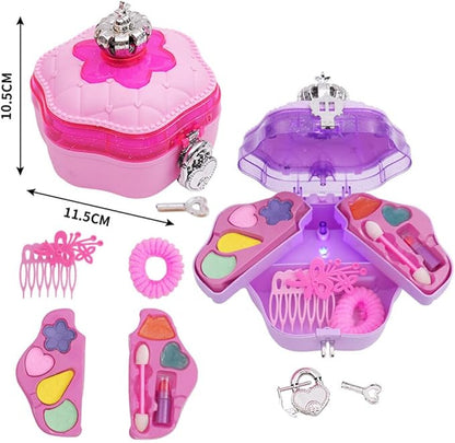 Doll Head Hair Styling Makeup Girls Toys Kids Pretend Play Beauty Set with Real Washable Cosmetics Hairdryer Curling Hairpins Accessories Birthday Gifts for Girls 3 Years Old
