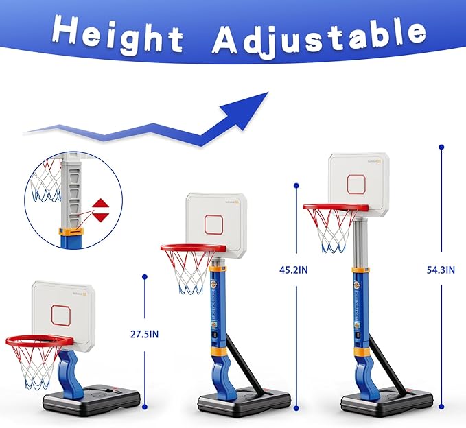 Dollox Toddler Basketball Hoop Set, Indoor Mini Basketball Hoop Poolside Basketball Stand Height Adjustable Outdoor Basketball Toys with 4 Balls 3 4 5 6