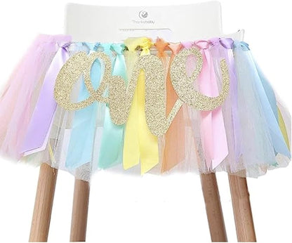 One Birthday High Chair Banner, 1st Birthday Banner Party Decoration for Baby One Birthday Baby Shower Photo Backdrop