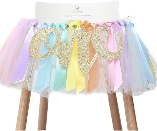 One Birthday High Chair Banner, 1st Birthday Banner Party Decoration for Baby One Birthday Baby Shower Photo Backdrop