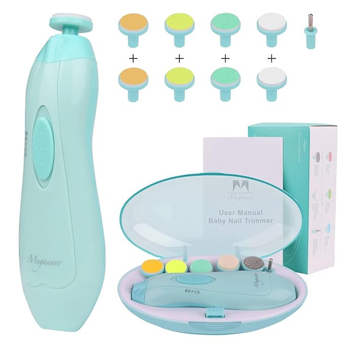 Baby Electric Nail Trimmer with LED Light 10 Grinding Heads Safe Electric Baby Nail File Whisper Baby Nail Polish Grooming Kit for Newborn Toddlers Kids Adults Toes Fingernails Care - Green