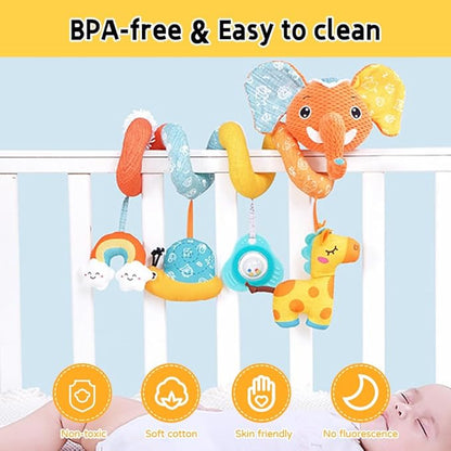 Car seat Hanging Toys, Baby Spiral Activity Plush Stroller Toys Baby Rattle Sensory Toys for Crib Mobile Bassinet with Music Box BB Squeaker Rattles, Infant Toys for 0 6 12 Months Gifts