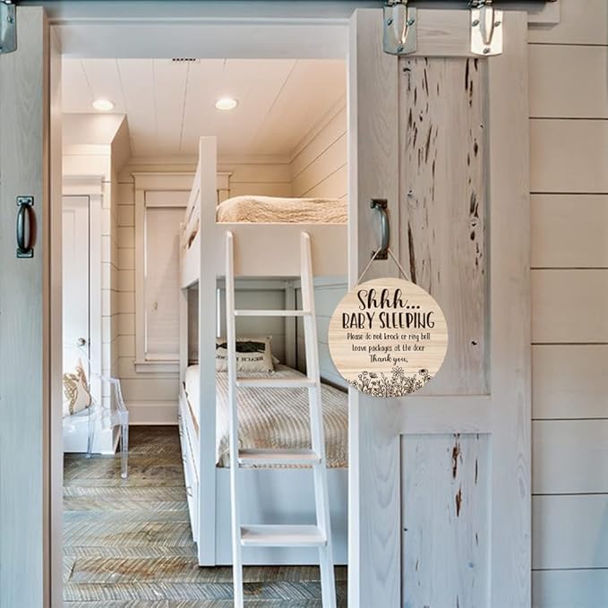 Shhh... Baby Sleeping Hanging Sign Plaque, Do Not Knock Or Ring The Bell 12In