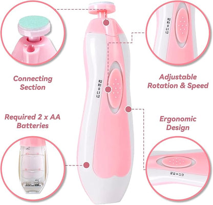 Baby Nail Trimmer Electric-6 in 1 Baby Nail Clippers Safe Baby Nail File Kit with a Nail Clipper, Scissor, Tweezers, and Nail Files