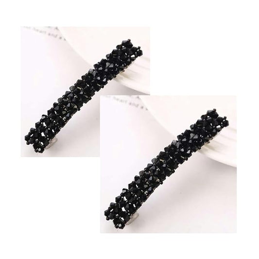 2Pcs Black Hair Clips, Handmade Rhinestone Barrettes Metal Hair Holders