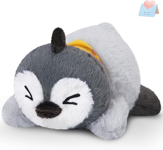 Houwsbaby 8'' Gray Lying Penguin Stuffed Animal,Penguin Plush Toy with Yellow Drool Bib