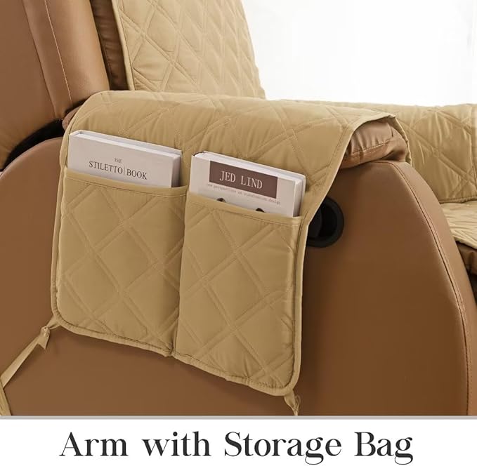 TOMORO Non-Slip Quilted Recliner Cover, 100% Waterproof Recliner Chair Slipcover Furniture Protector with Pockets, Washable Couch Cover with Elastic Straps for Kids and Pets，23 Inch