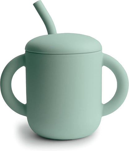 mushie 100% Silicone Training Cup & Straw for Toddlers | 6 Months+ (Cambridge Blue)