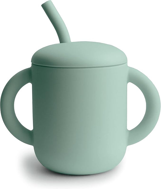 mushie 100% Silicone Training Cup & Straw for Toddlers | 6 Months+ (Cambridge Blue)