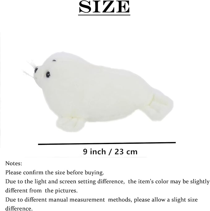 Seal Plush Stuffed Animal White Cute Toy Pillow Kawaii Doll 9 inch