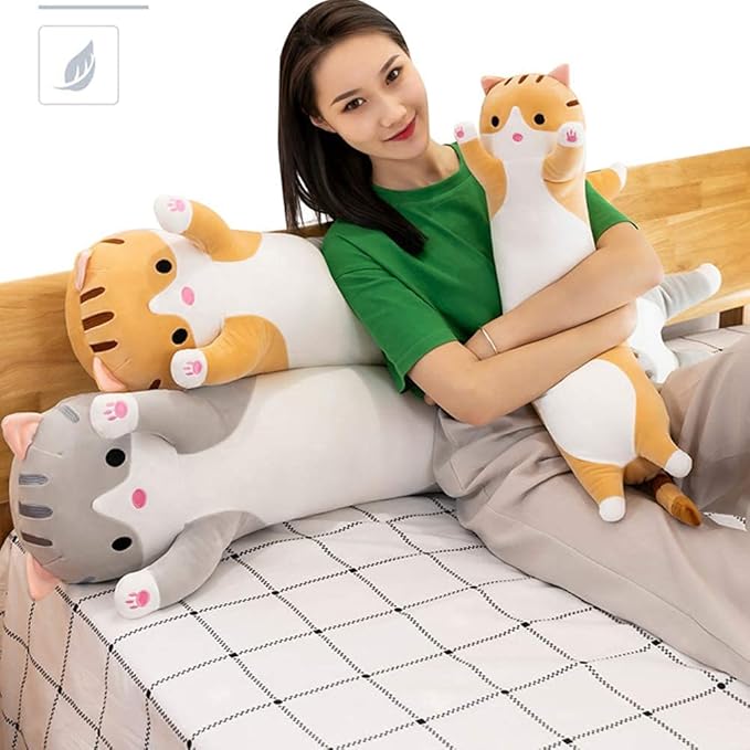 Cute Cat Plush Long Body Pillow Cuddle Cartoon Stuffed Animals Cat Plushie Soft Doll Pillows Gifts for Kids Girls&Boys(Orange, 43 Inches) 1 Count 1)