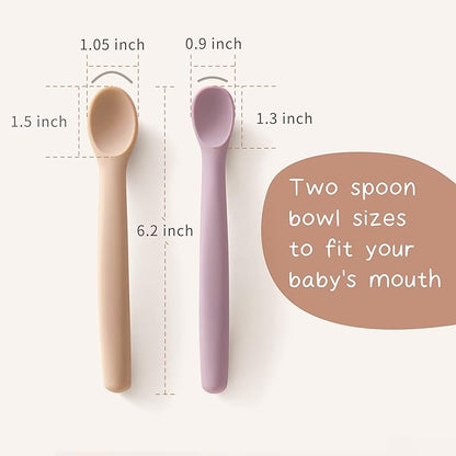 Moonkie Silicone Baby Spoons Set of 4, Two Sizes Feeding Spoon for First Stage 4+ Months, Baby Utensils, Toddler Led Weaning Spoons, Bendable, Chewproof & Boil-proof(Without Case)