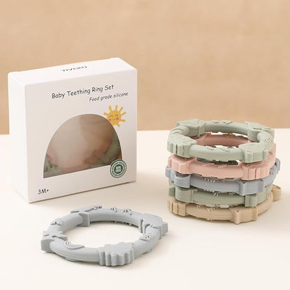 Silicone Teethers for Babies 0-6 6-12 Months Teething Toys 3 Pack-Animal-Blush