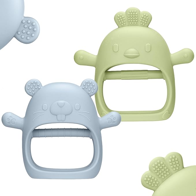 2 Packs Baby Teething Toys Silicone Teething Mittens for Infants 3 Months+, Never Drop & Easy to Hold Teethers