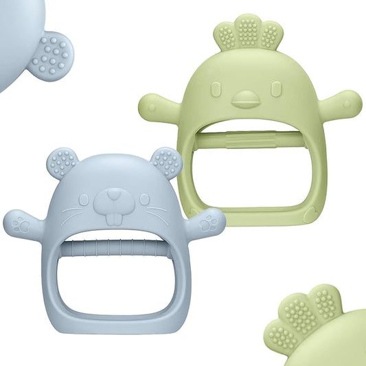 2 Packs Baby Teething Toys Silicone Teething Mittens for Infants 3 Months+, Never Drop & Easy to Hold Teethers