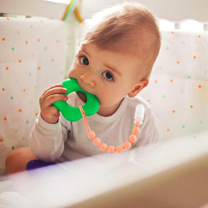 4-Pack Silicone Pacifier Clips for Baby Boys and Girls - with One-Piece Beads, Flexible and Rust-Free Holders for Teething Relief and Baby Essentials