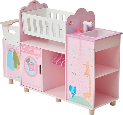 Olivia's Little World Amanda 6-in-1 Wooden Doll Nursery Station with Rocking Cradle, High Chair 3 yrs