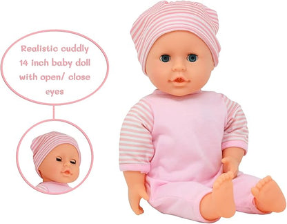 Interactive Talking Baby Doll Doctor Set Toy Pack for Kids – 14” Doll with Lights, Sound Effects 3+