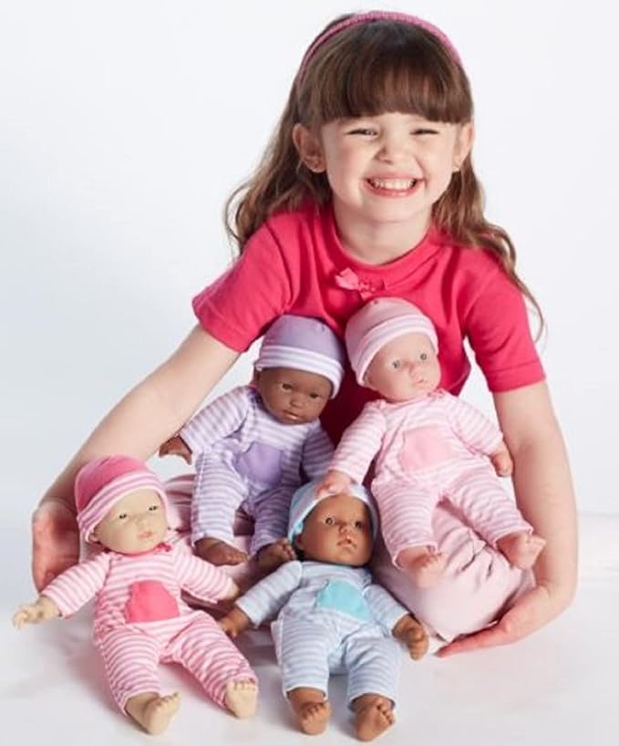 JC Toys | 4 Assorted Baby Doll Rompers and Hats 2+ | 10"- 12"