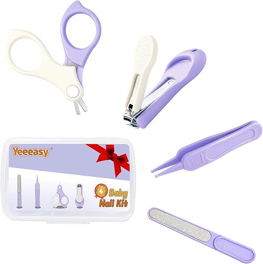 Baby Nail Clippers Kit Baby Grooming Set with Nail Clippers, Scissors, Nail File & Tweezers Baby Care Kit Fingernail Cutter for Baby,Newborn,Infant,Toddler,Kid(Purple)