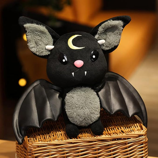 NatureMan Bat Plush Stuffed Animal Toys,Halloween Black Bat Decor Soft Hugging Plush Doll Toy Gifts (Black,11.8inch)