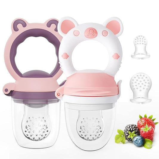 Baby Solids/Frozen Fruit Feeder Pacifier, Infant Teether Toy 4M+ 2-Pack (Bear
