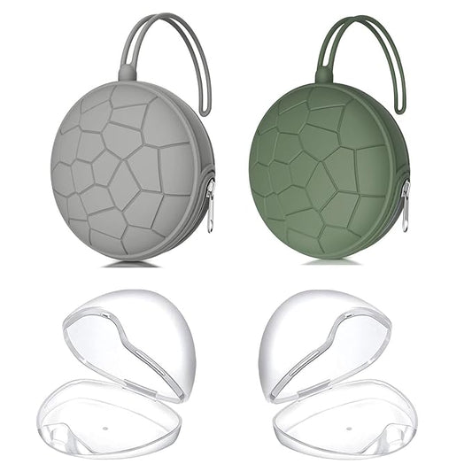 Smlpuame 4 Pack Pacifier Holder Case Set,2 Silicone Portable Pacifier Cover Pouch Bag for Diaper Bags Baby Carriage with 2 Transparent Pacifier Storage Container Box